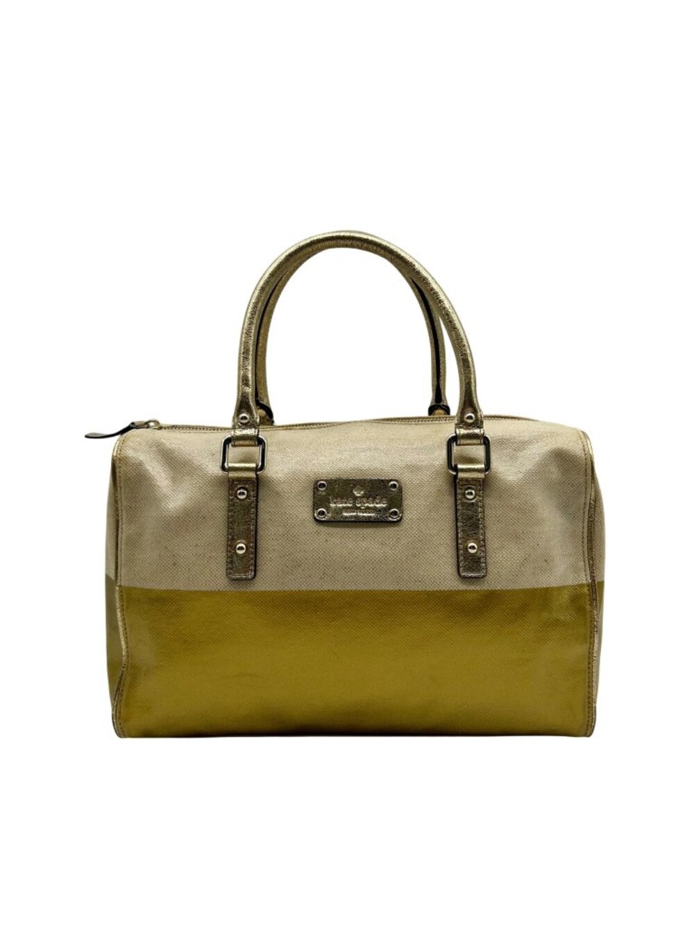 Kate Spade Beige Melinda Flicker Metallic Gold Satchel Bag
